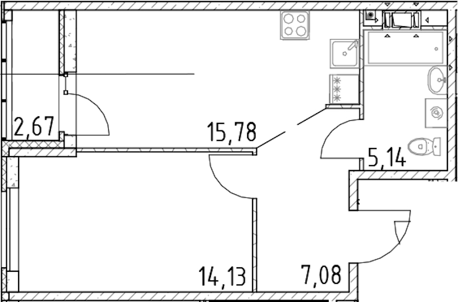 1-комнатная квартира 42.14 м², 8/17 эт., ЖК «Город Первых»